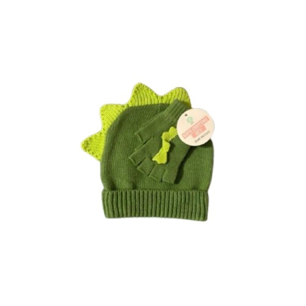 Children’s Green Dinosaur Beanie and Mittens Set
